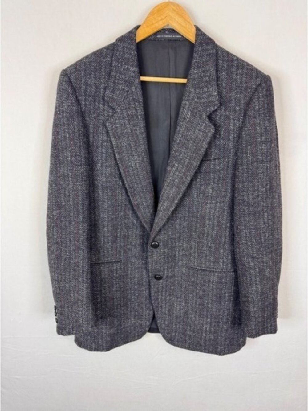 Harris Tweed Mens 40 Reg Wool Blazer Charcoal Grey Red Windowpane Sport Coat